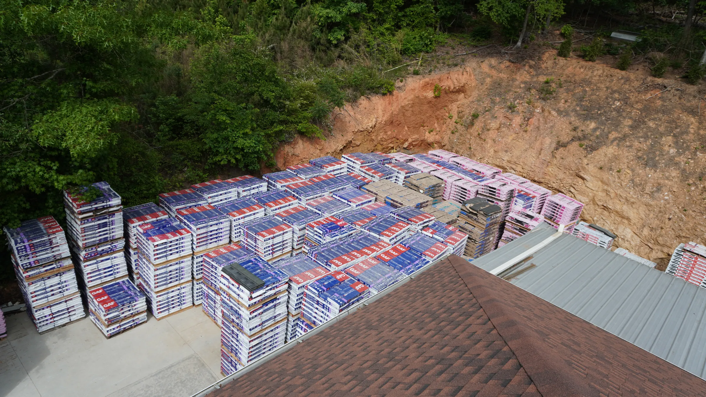Roofing inventory at the A+ Sugar Hill supply warehouse