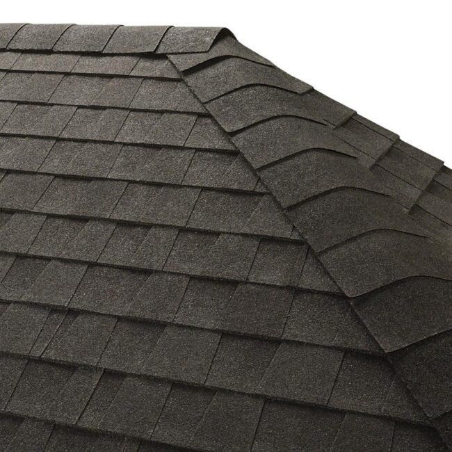 Bundle of Seal-A-Ridge Charcoal ridge cap shingles – available at A+ Roofing Supply